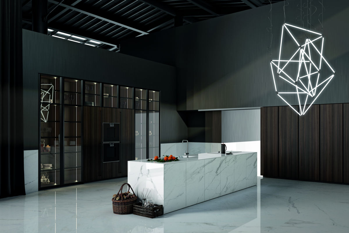 Cucina Moderna Nera con ante Vetrate - ICM Ingrossso Cucine Moderne