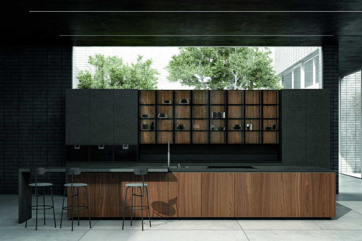 Cucina Moderna di Colore Nero con Finiture in Legno - ICM Ingrossso Cucine Moderne